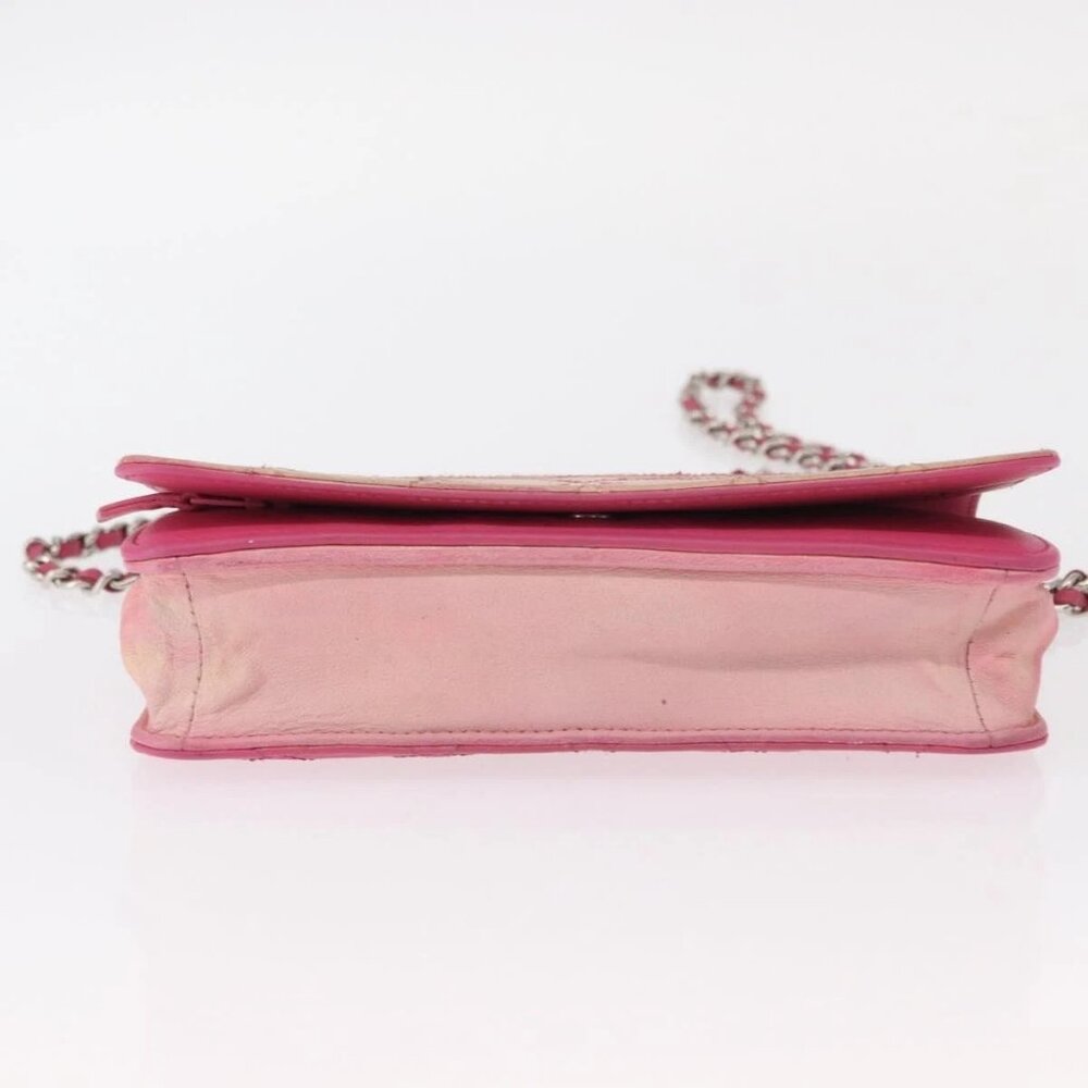 CHANEL Chain Shoulder Bag Leather Pink Silver CC - Picture 5 of 16